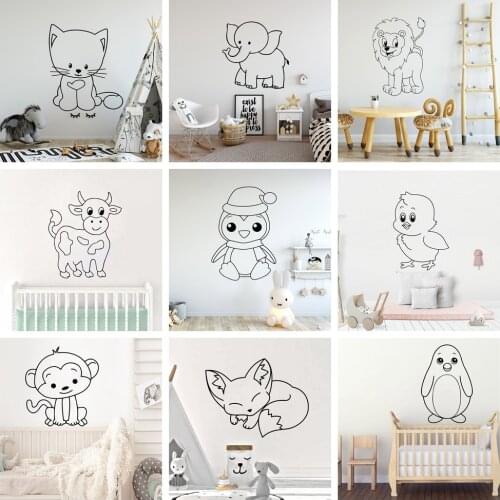 Drop Shipping Cute Animal Vinyl Decals Wall Stickers For Baby Kids Rooms Decor Vinyl Decals