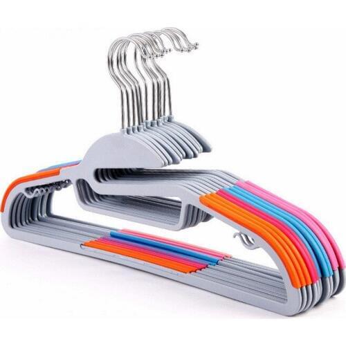 45cm 10 pcs/lot Colorful Plastic Dry Wet Clothes Hangers with Wind Proof Hook Anti-slip Pants Rack Non-marking Clothing Hanging