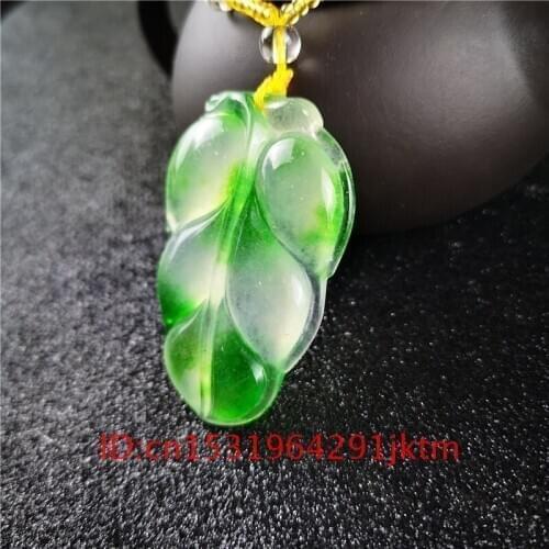 Carved Jadeite Fashion Green Chinese Gifts Jade Men Necklace Women for Jewelry Natural Charm Leaves Amulet Pendant White