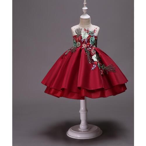 Christmas Girl dresses / Embroidery flower Girls dress with ribbon sash