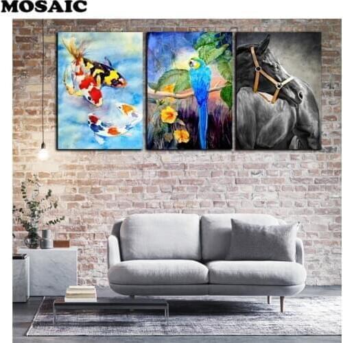 Fish,horse,parrot,Full,square/Round Diamond Embroidery sale,Diy,Diamond Painting,5D,Mosaic,rhinestone,painting,crafts,3pcs