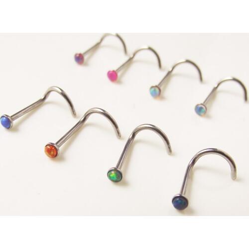 SaYao 10pcs Wholesale 0.8x8x2mm Free shipping nostril nose ring Opal Stone Nose Studs Ring Bone Bar Pin Body Piercing Jewelry