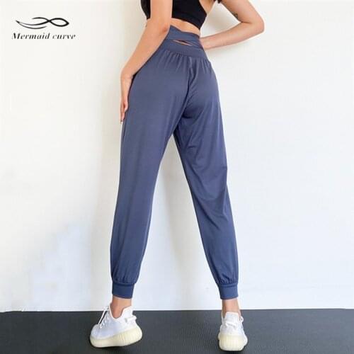Mermaid Curve Sexy Back Cross Yoga Pants Women Softness Joggers High Waist Thin Running Pant Woman Loose Gym Fitness Trousers