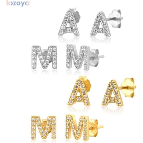 LOZOYA 925 Sterling Silver 26 Letters A-Z Initial Alphabet Piercing Stud Earring Pendiente clip on earrings Clips Tiny Jewelry