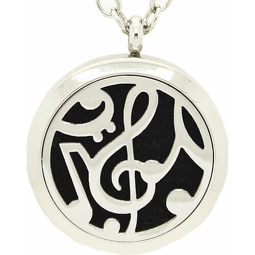 Silver 2Style Music Symbol Aroma Necklace Pendant 316L Stainless Steel Essential Oil Pendant With Free Pad