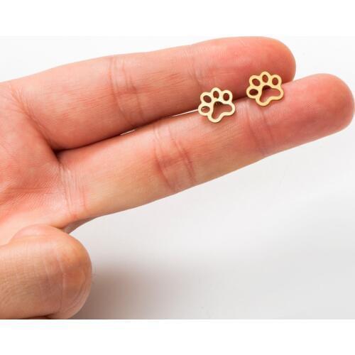 Cute pet paw print stud earrings Mini Golden color Sweet Stainless steel ear studs for women girls Fashion jewelry Accessories