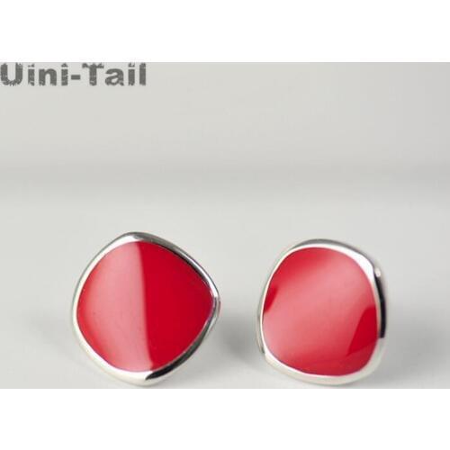 Uini-Tail hot new 925 sterling silver square semi-curved square illusion red glazed delicate earrings fashion tide flow GN593