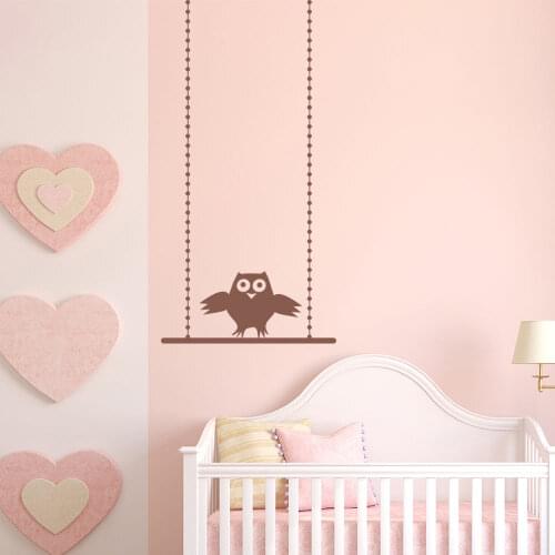 Owl Swing Vinyl Wall Stickers Decorative Nursery Wall Decal Kids Bedroom Home Decor Wallpaper Artistic Design Mural Poster SA331