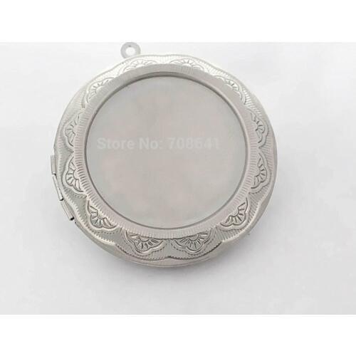 Stainless Steel SUS Round Photo Locket Pendant Resin Cameo Cabochons DIY Findings Settings 45x47mm