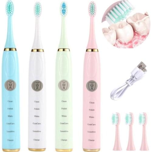 5 Modes Rechargeable Sonic Electric Toothbrush With 4/2 Replace Brush Head Ultrasonic Adult Waterproof Whitening Teeth Cleaning