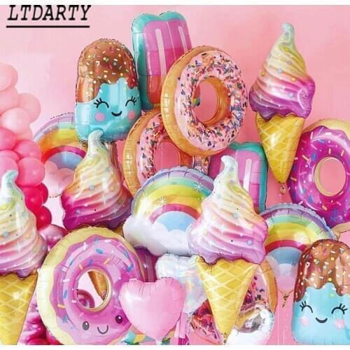 32Inch Donut Digital Foil Balloon Fruit Ice Cream Helium Balloon Birthday Party Decoration Kids Toy Sweet Digital Balloon Showe