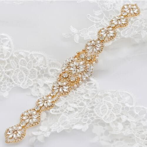 YANSTAR 1PCS Bridal Sash Hand Beaded Sewing Crystal Rhinestone Applique Iron On For Wedding Dresses Belt YS967