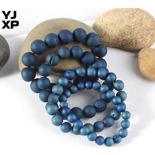 YJXP Titanium plated Weathering Natural Agates 8-14mm Round Beads Handmade Bracelet Fashion Jewellery For Women Gift