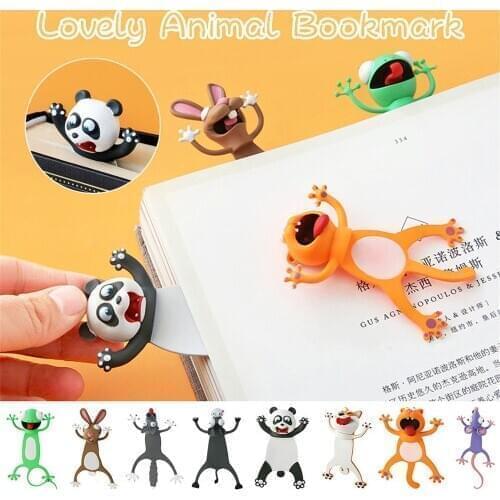 1PC Cartoon Animal Style 3D Stereo Bookmarks PVC Material Book Markers Student Gifts Animal Shape Reading Bookmark Stationery