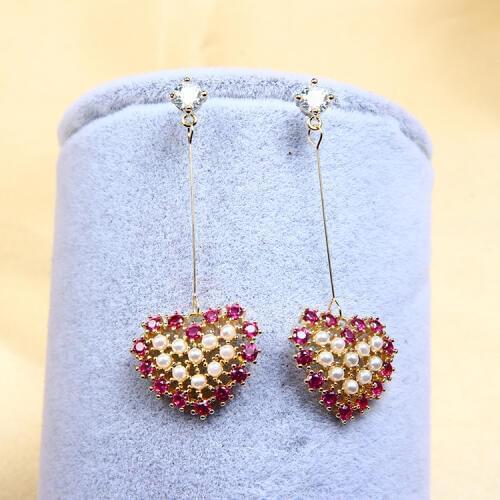LADYCHIC Luxury Red Zircon Love Heart Drop Earrings Gold Silver Color White Beads Long Earring for Women Fine Jewelry LE1397