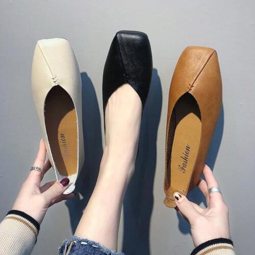 Female Shoe Shoes Flat Korean Grandma Shoes Shallow Mouth Square Head Lazy Moccosins lykj-yzl