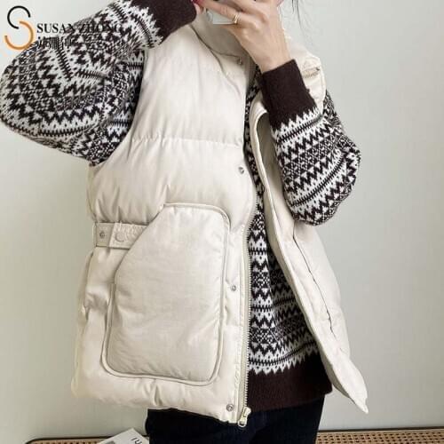 Women Winter Padded Vests Female Waistcoat Sleeveless Ladies Stand Collar Designed Belt Buttons Normcore Zipper Placket Autumn