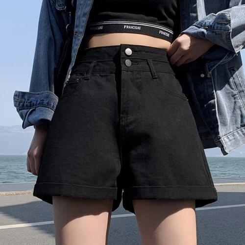 Zoki Blue Women Denim Shorts Jeans High Waist Straight Slimming All Match Loose Street Girl Fashion A Line Shorts Summer New2021