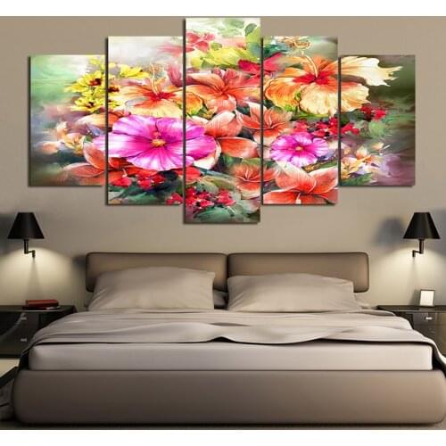 5 painting Abstract Color Fuso Flowers Picture Printed on Canvas Wall Canvas Painting For Wedding Decoration Framed