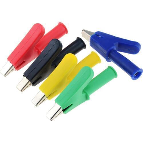 5PCS Half Sheath Round Handle Crocodile Test Adapter Clip Probe Pen Test Alligator 4mm Banana Plug Insulated Cable Opening 10MM