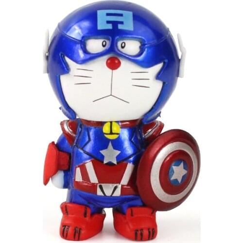 7cm Doraemon Cosplay Captain America PVC Action Figure Model Toys Collection Doll