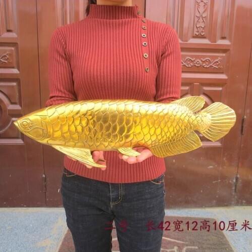 42CM large Southeast Asia Company Store business Efficacious Talisman Recruit money Arowana Golden Fish FENG SHUI copper statue