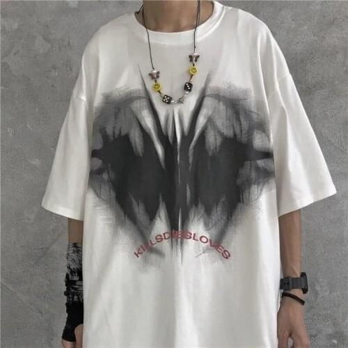 Devil angel dark gothic fashion retro printing loose short-sleeved T-shirt Devil angel dark gothic fashion retro printing