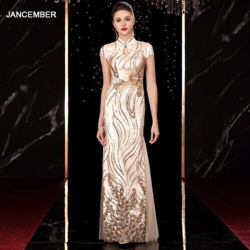 J20105 jancember evening dress for little girl high neck short sleeve pattern applique long evening party dresses długa sukienka