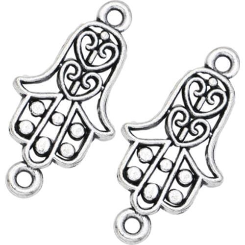 JAKONGO Antique Silver Plated 1-1 Hamsa Hand Connectors Pendant Jewelry Making Findings Accessories DIY Handmade Craft 25x13mm