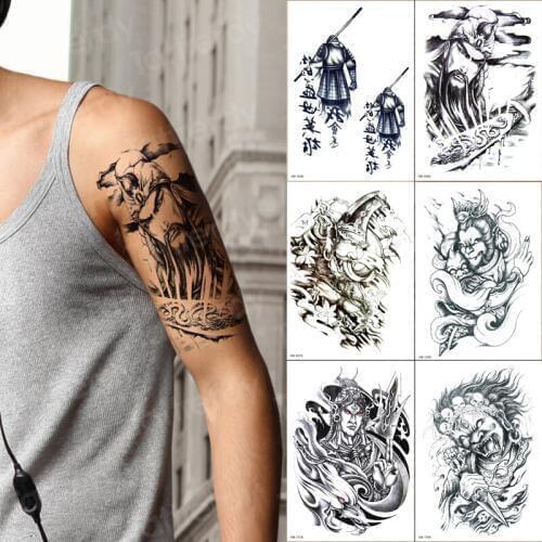 Chinese character Temporary Tattoo Sticker Body Art Arm Shoulder Tattoo Black Big Waterproof Fake Tattoos 6pcs/set Vintage Lot