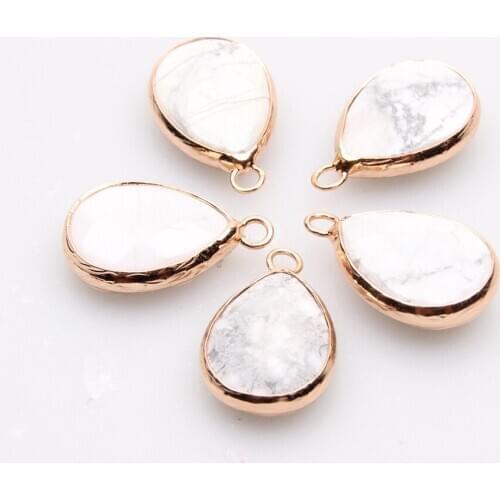 2pcs Natural Stone Water Drop-shaped Pendant Metal Edging Texture Jewelry Making DIY Necklace Bracelet Sweater Chain Accessories