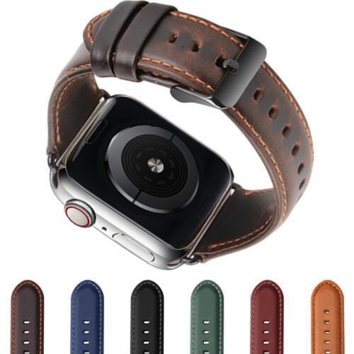 Oil Wax Leather Bracelet For Apple Watch Band 42mm 38mm / 44mm 40mm Series 5 4 3 2 For Apple Watch Strap iWatch Watchband