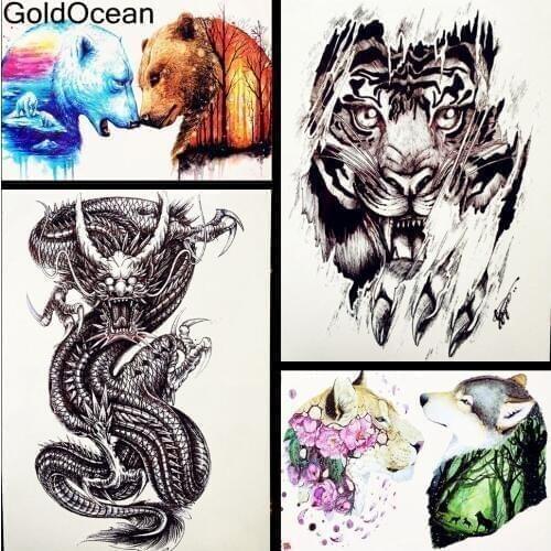 Cool Chinese Myth Super Dragon Temporary Tattoo For Men Body Art Arm Sleeve Tattoo Stickers 21*15CM Black Spray Waterproof Tatoo