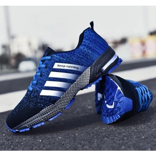Flying Woven Breathable Mens Casual Shoes 5 Colors Large Size 46 47 Keep Running Sports Shoes Popcorn Rubber Sole Sneakers