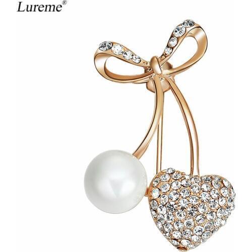 Lureme Fashion Cute Bow Heart with CZ Brooch Pin Jewelry Gift for Women Girls (br000084)