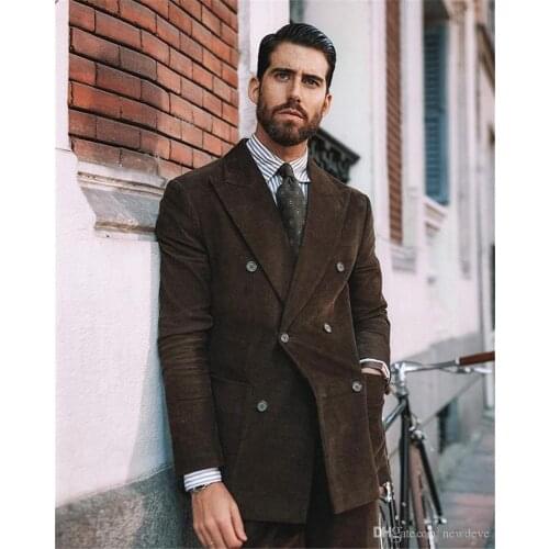 Fashion Brown Men Blazer 2 Piece Groom Tuxedos For Wedding Formal Prom Suit (Jacket+Pants) Chic Streetwear Custom Made
