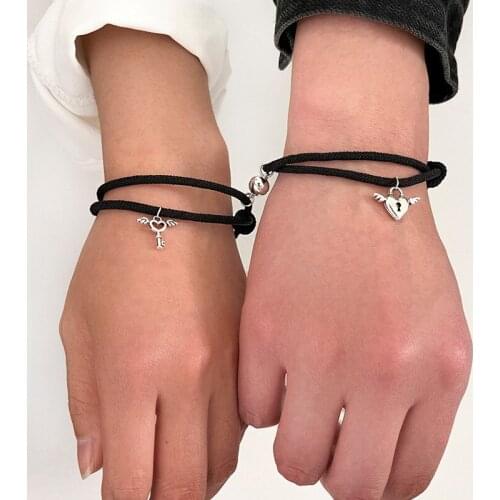 Fashion Magnet Key Lock Couple Bracelet Set Sweet Braided Rope Bracelet Magnetic Charm Bracelets for Lovers Jewelry Gifts