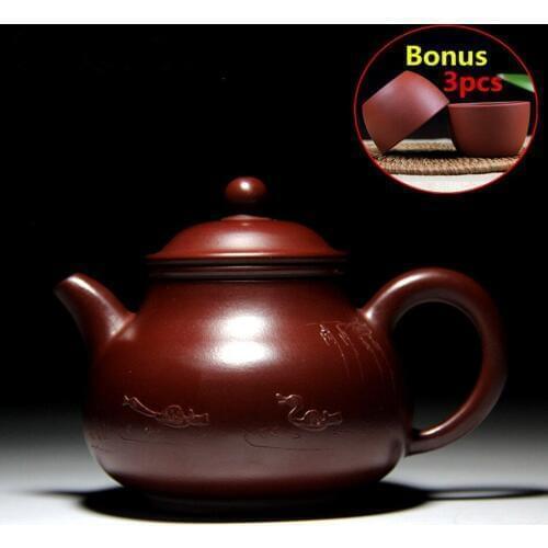 120ml Ceramic Purple Clay Tea Set Chinese Handmade Tea Pot Yixing Purple Sand Teapots Kung Fu Porcelain Kettle Set Bouns 3 Cups