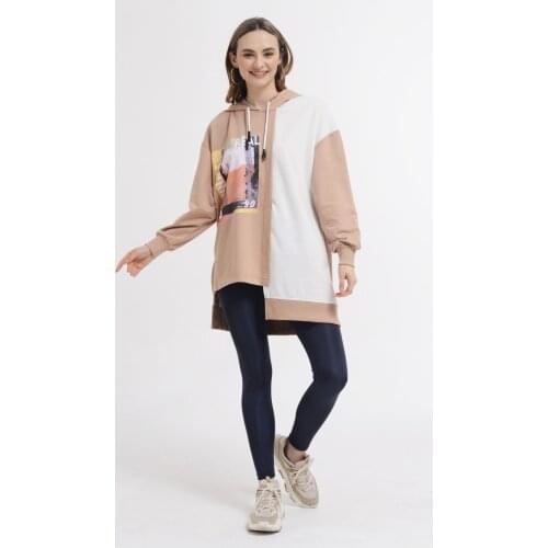 Nefise 21032 Hooded Printed Combed Sweatshirt