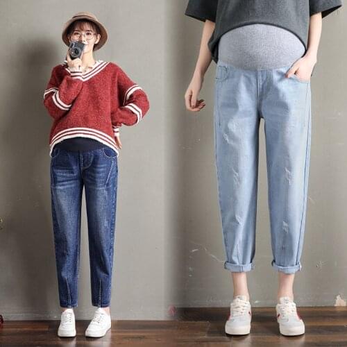 New Pregnancy Pants Boyfriend Jeans Maternity Pants For Pregnant Women Maternity Clothes High Waist Trousers Loose Denim Jeans