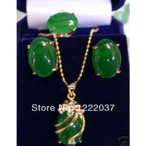 NEW Exquisite green stone pendant Necklace ring earring/set