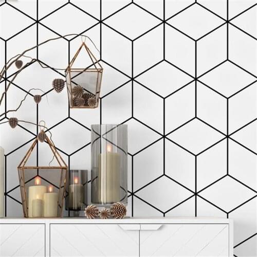 Wellyu Nordic style wallpaper ins background black and white plaid geometric bedroom living room modern minimalist wallpaper