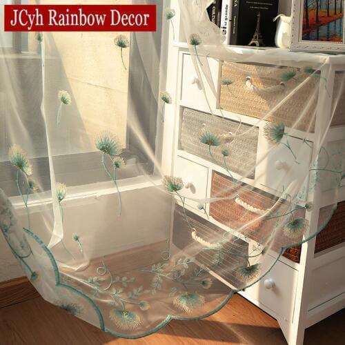 Dandelion Floral Embroidered Tulle Sheer Curtains For Living Room Voile Window Curtains For Bedroom Children Organza Curtains D