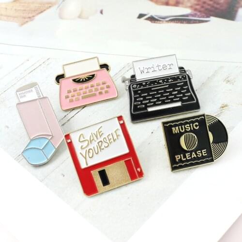 Office Tools Printer Recording Fax Machine CD Music USB Memory Card Brooch Jackets Backpack Enamel Badge Pin Creative Gifts