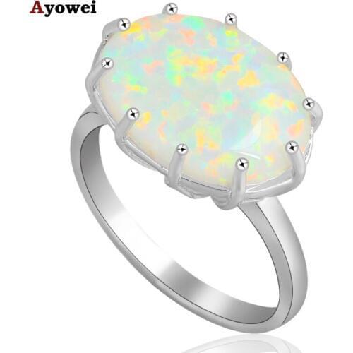 Oval shape Simple but popular design Green fire Opal Silver Stamped Ring fashion jewelry for women Ring USA size #6#7#8#9 OR613A