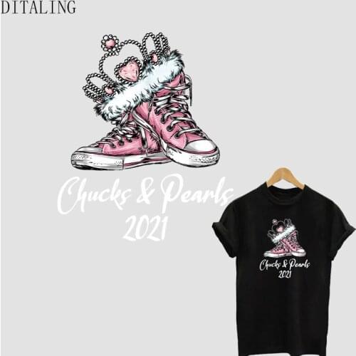Chucks And Pearls Iron On Transfers Patch For Clothing DIY Washable T-Shirt Thermal Sticker Fashion Girl Heat Transfer Patches