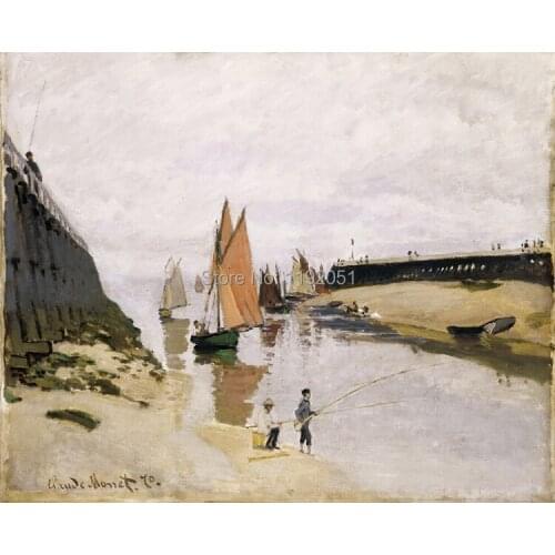Seascaep framesless canvas painting landscape masterpiece reproduction Entrance to the Port of Trouville, 1870