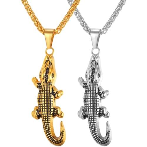Collare Crocodile Pendant Rock Men 316L Stainless Steel Gold Color Chunky Necklace Hippie Animal Men Jewelry P180