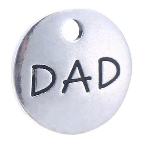 High Quality 20 pcs/Lot 12mm Antique Silver Color Diy Jewelry Making Tag Charm Letters Dad Mom Words Charms Pendant