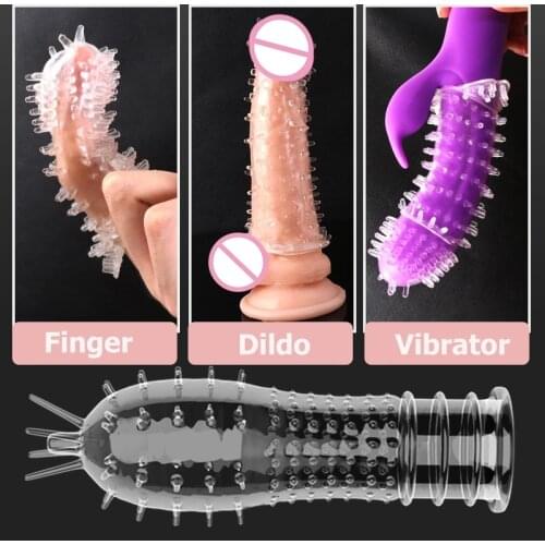 Extension Reusable Condom Penis Sleeve Male Enlargement Time Delay Spike Clit Massager Cover Crystal Clear Condoms Adult Sex Toy
